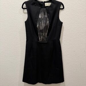 HONOR Black Silk Blend Lace Panel Sleeveless Sheath Dress Size 6